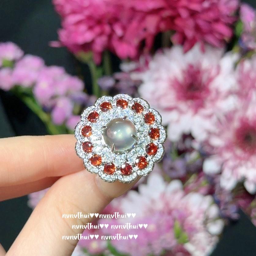 Lychee Frozen White Chalcedony, Flower Gem Ring, Water Spirit, 18K Gold Powder Purple Chalcedony Small Flower Necklace