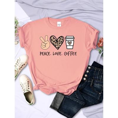 Peace Love Coffee Prints Women Tshirts Cotton High Quality T-Shirts Brand Breathable Tees Shirts Street O-Neck Tshirt For Women