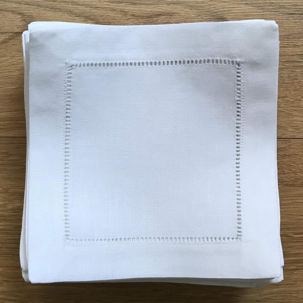 White Linen Cocktail Napkin 6"x6"-A Dozen Cloth Napkin Coasters-Ladder Hemstitch 100% Linen Beverage Party Napkin Coasters