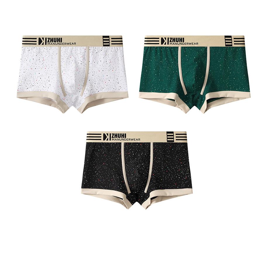 New Printed Cotton Men's Boxer Briefs, Breathable Trendy Casual Underwear Shorts