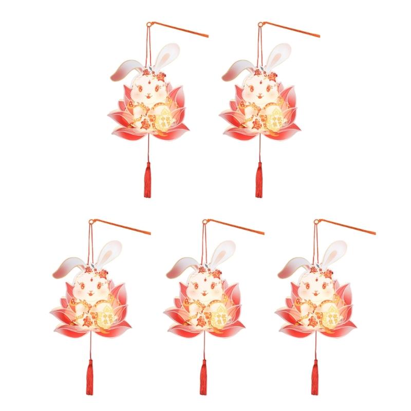 Handmade Florals Paper Lamp Set Traditional Chinese Craft Supplies LED Projection Portable for Chinese Festival