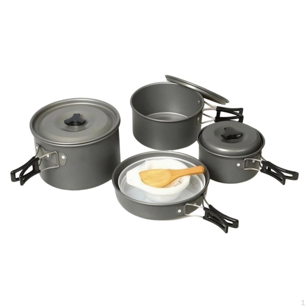 Camping Cookware Set HardAnodized Pots and Pans Foldable Mess Kit for Families,