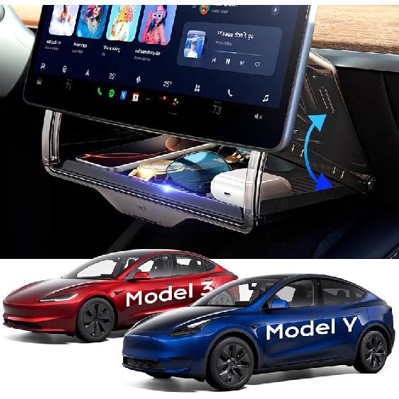 Under Screen Storage Box Fit Model Y Juniper Model 3 Highland, Hiddenable Privacy Storage For Model Y 3 Accessories, Center Console Organizer For