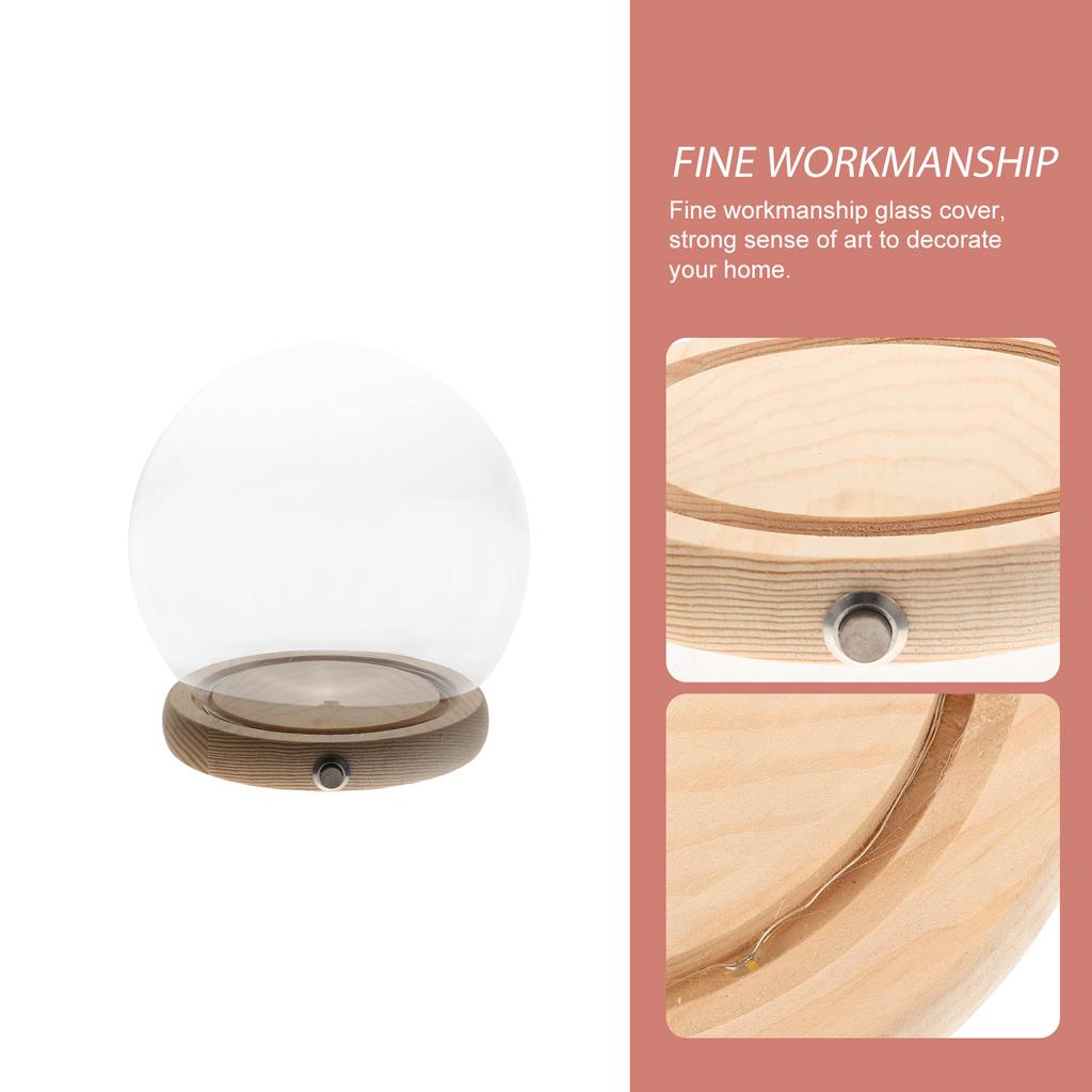 Hand-Made Glass Cover Dome LED Decor Plant with Glowing Base Cloche Wooden Preserved Flower Display Case Decorate Toddler