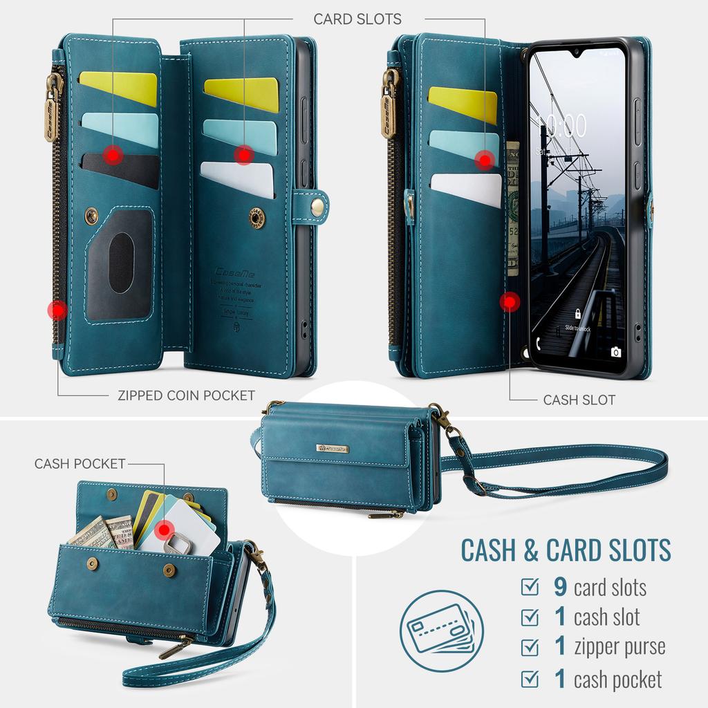 For Samsung Galaxy A52 5G/Galaxy A52 4G Case CASEME C39 RFID Blocking Zipper Wallet Stand Leather Cover with Strap