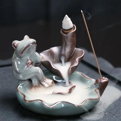 Home Decorations Ceramic Backflow Incense Burner Lotus Pond Frog Butterfly Bird Buddha Incense Stock Holder