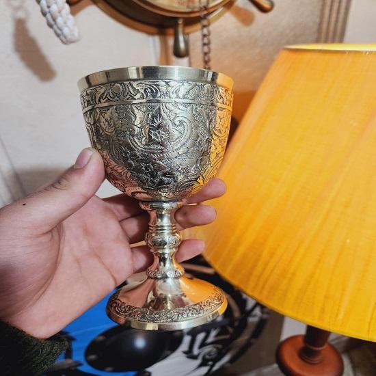 Handmade Solid Brass Chalice Goblet Communion Cup, Medieval Inspired Drinking Goblet Gift for Christmas, Wedding, Anniversary, Birthday