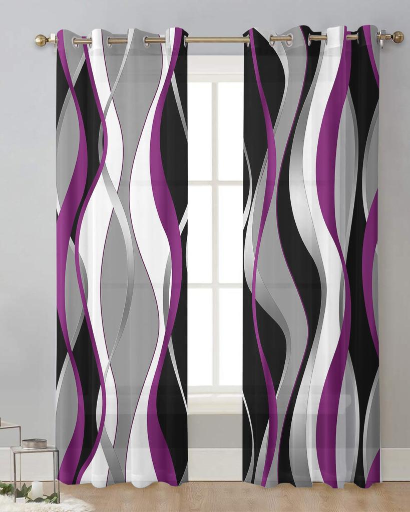 Abstract Lines Gradient Purple Sheer Curtains for Living Room Decoration Window Curtains Kitchen Tulle Voile Organza Curtains