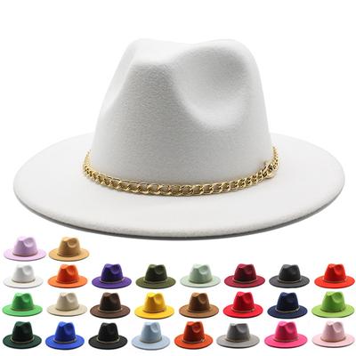 2021 Season Big Eaves Hat Flat Edge Top Hat Men'S And Women'S Chain Woolen Jazz Hat