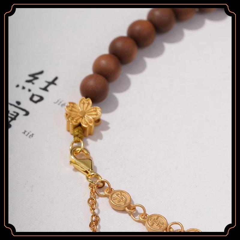 Indian Old Mountain Sandalwood & Pearl Silver-Plated Small Flower Beaded Bracelet