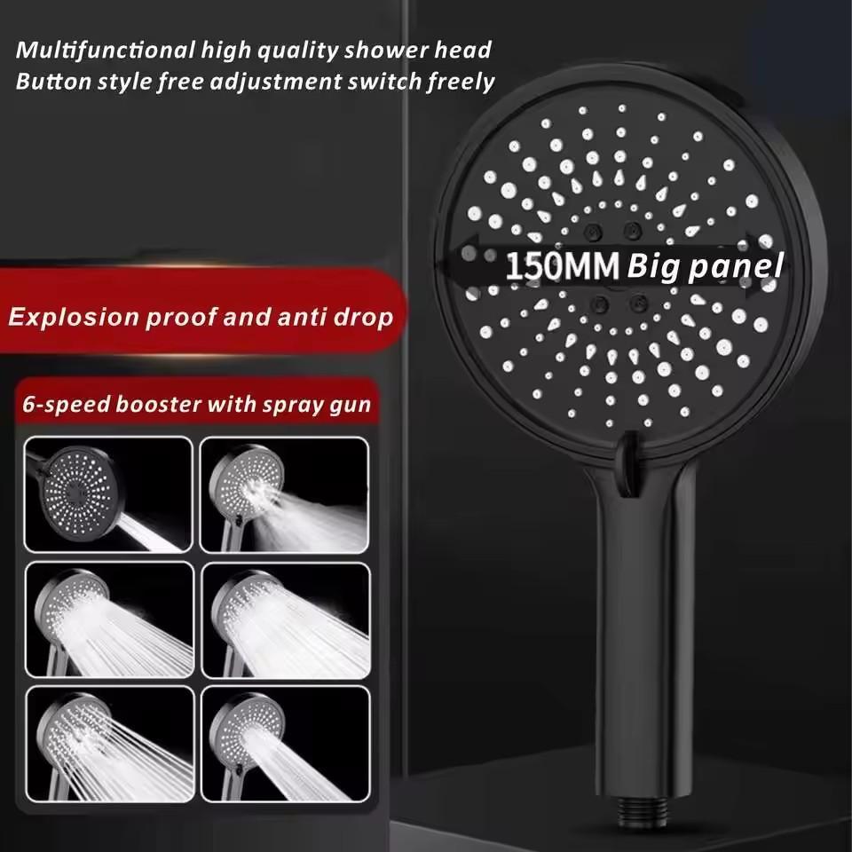New 15CM High Pressure Shower Head for Hard Water High Pressure Shower 7 Modes Adjustable Spray with Massage Bathroom