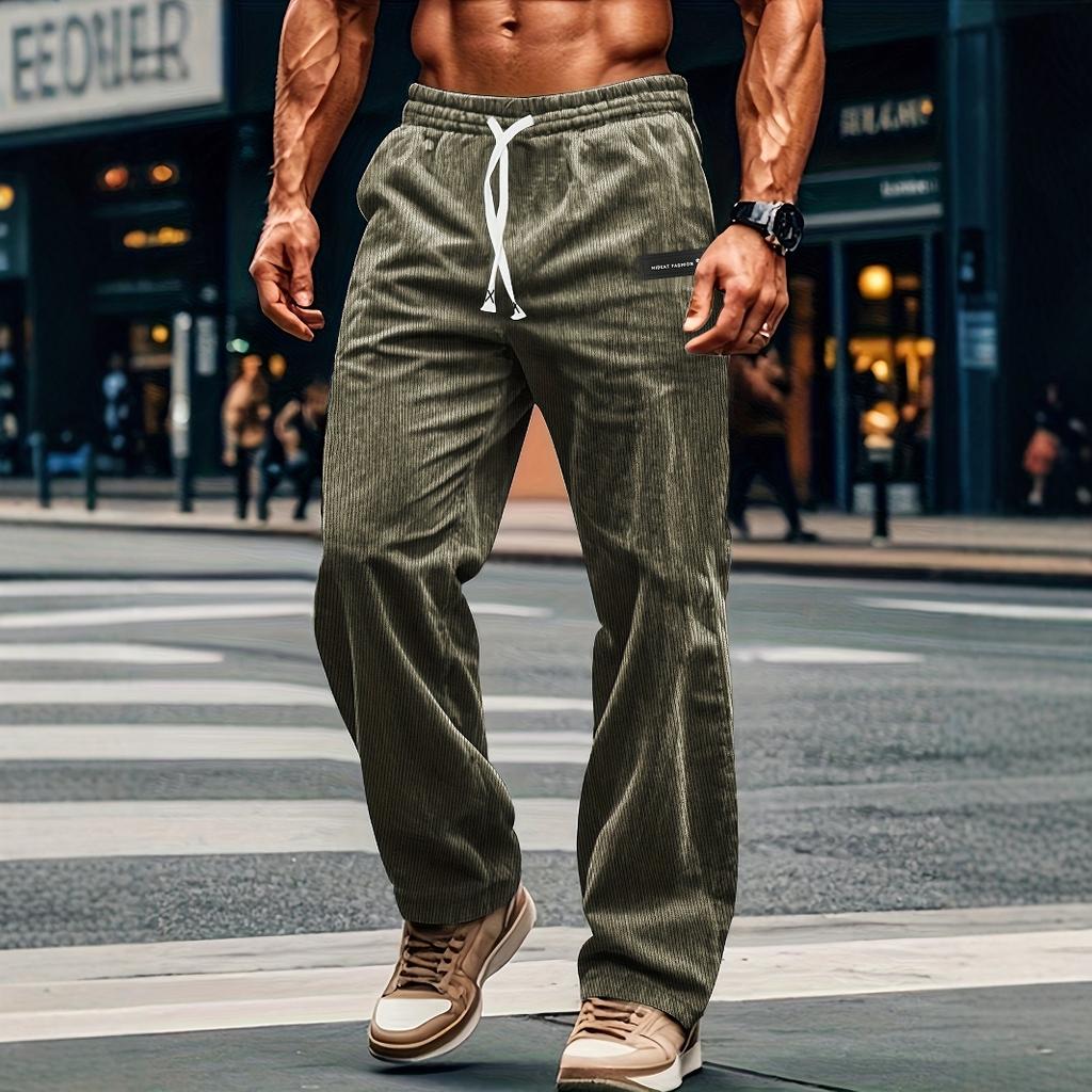 Men's Striped Corduroy Casual Pants Autumn Spring Loose Fashion Cargo Straight Pants Fitness Sports Hip Hop Pants