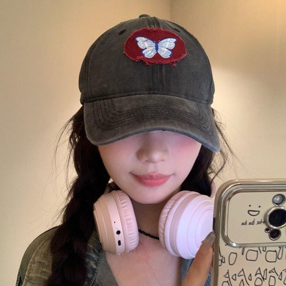 Butterfly Baseball Cap Embroidery Cartoon Peaked Cap Sun Protection Hat Sun Hat  Girl/Boy