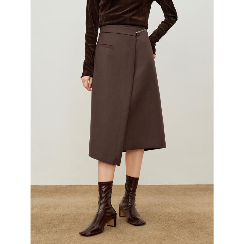 JUZUI Women's Deep Coffee Asymmetric Wrap Skirt