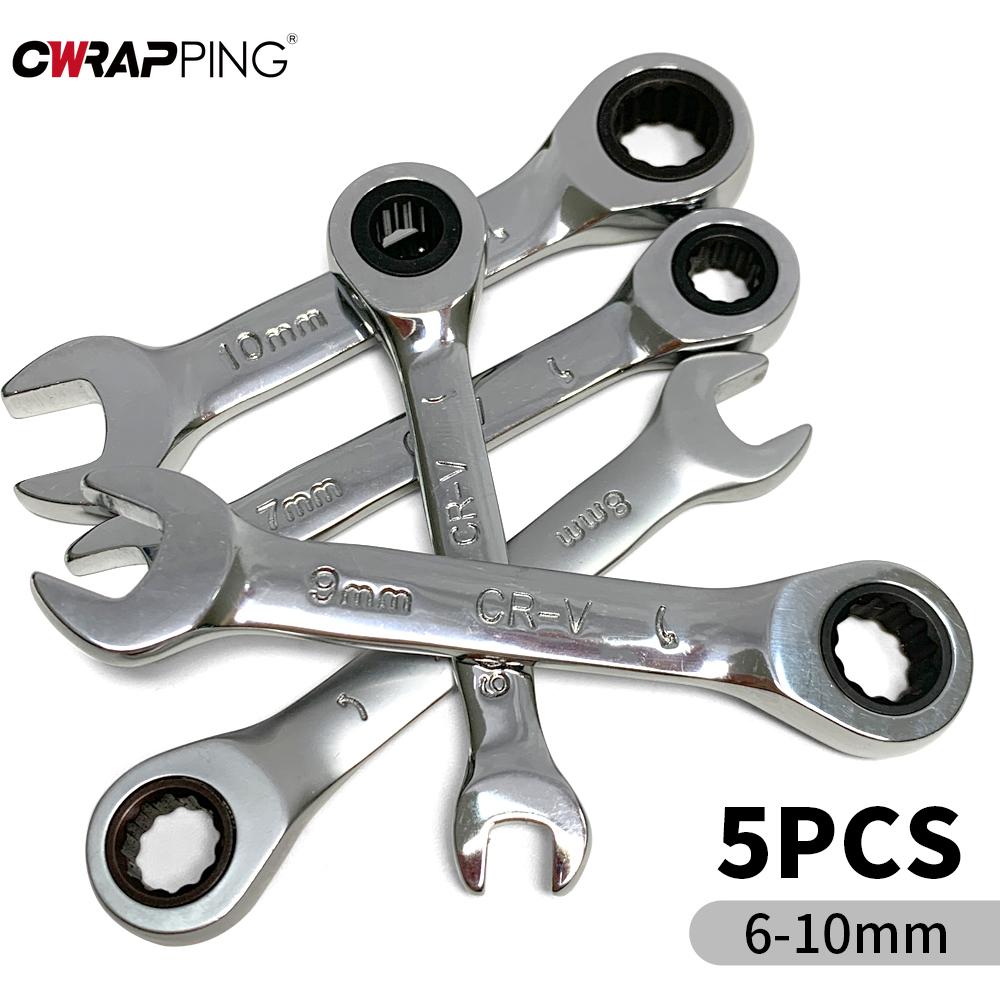 5Pcs Handheld Short Handle Double-head Wrench 6-10mm Portable Chrome Vanadium Steel Tool Wrench Suitable for Automotive Repair