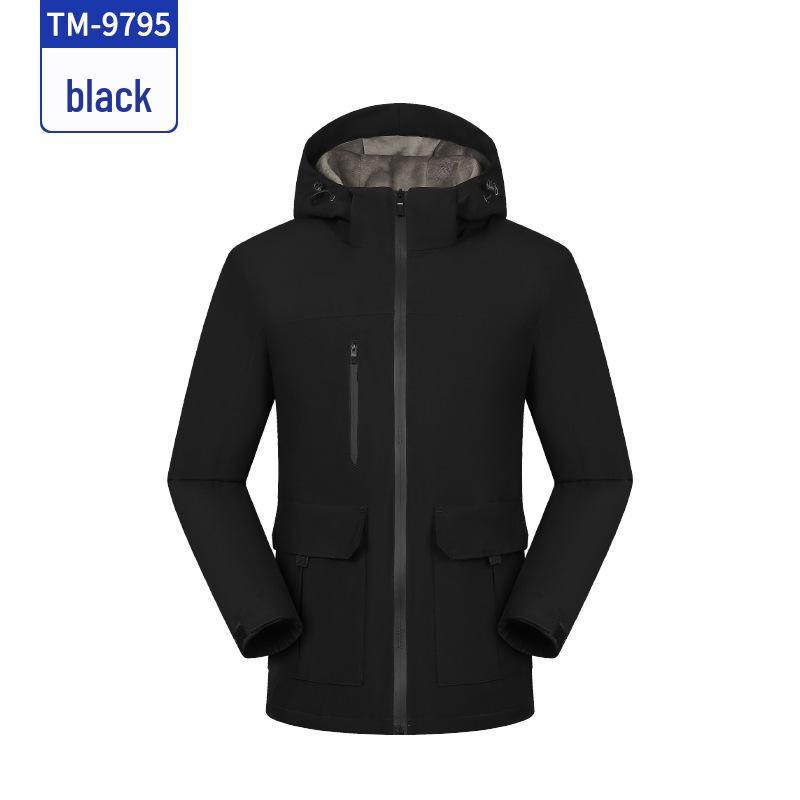 Custom Rainproof Windbreaker: Hooded, Fleece-Lined, Thickened Shell Jacket for Hiking, Team Building, and Workwear.