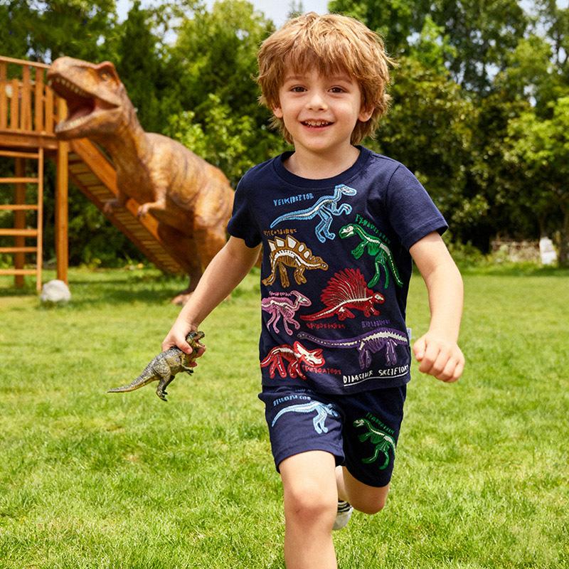 Boys Summer Short Sleeve T Shirt with Cute Dinosaur Print for Toddlers and Kids