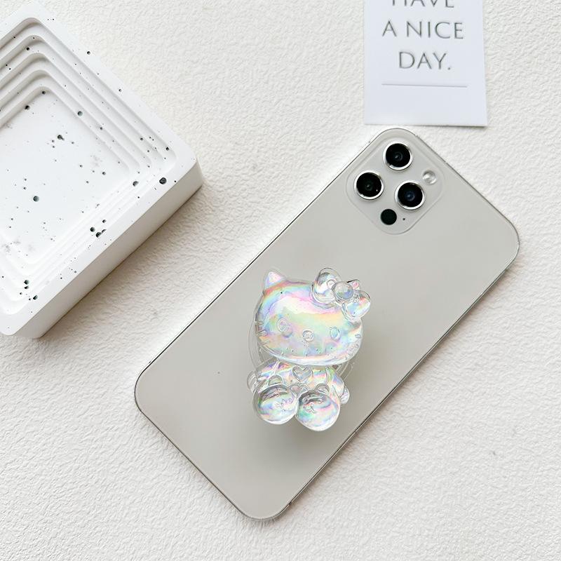 Cartoon Animation Transparent Bow Tie Kitten Laser Colorful Mobile Phone Case Airbag Bracket Girl Heart Wind Retractable