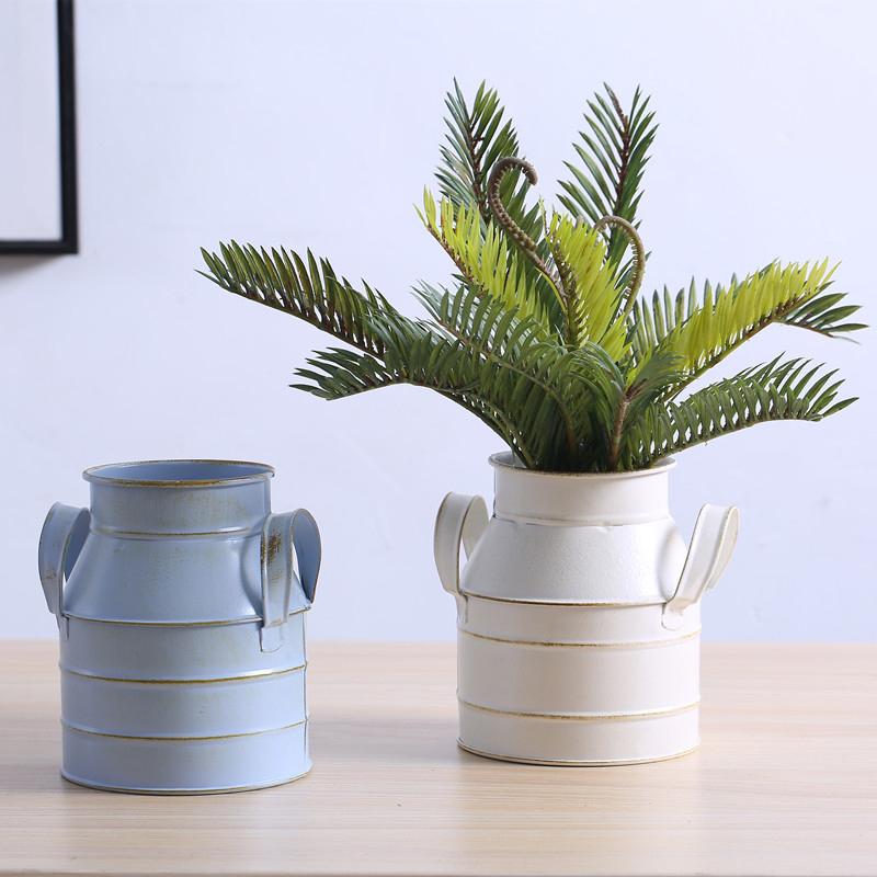Garden Plants Flower Vase Iron Bucket Metal Vase Craft Holder Home Decor Galvanized Finish Balcony Country Rustic Desktop Bucket