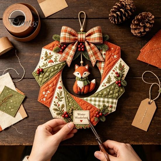 Progetti Creativi Fai da Te per la Casa Ghirlanda Patchwork Kit Artigianale, Modelli Stagionali da Cucito Natalizio, Kit Trapuntatura Fatti a Mano per Adulti Stile Rustico