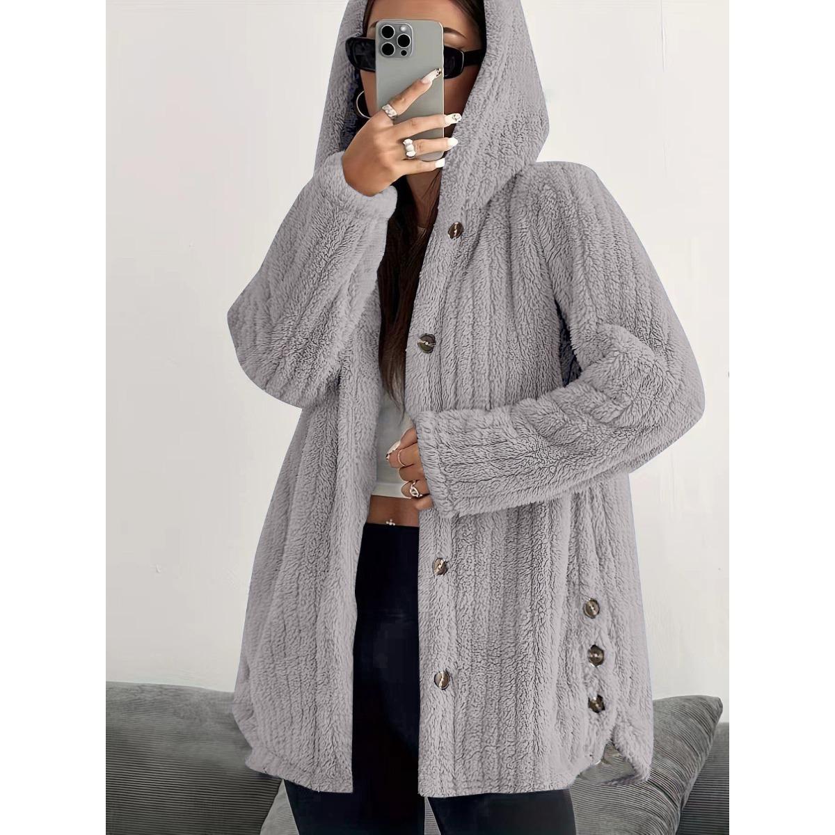 

Женская однотонная толстовка с капюшоном и длинными рукавами, свободная, плюшевая, для осени и зимы 3XL светло-серый