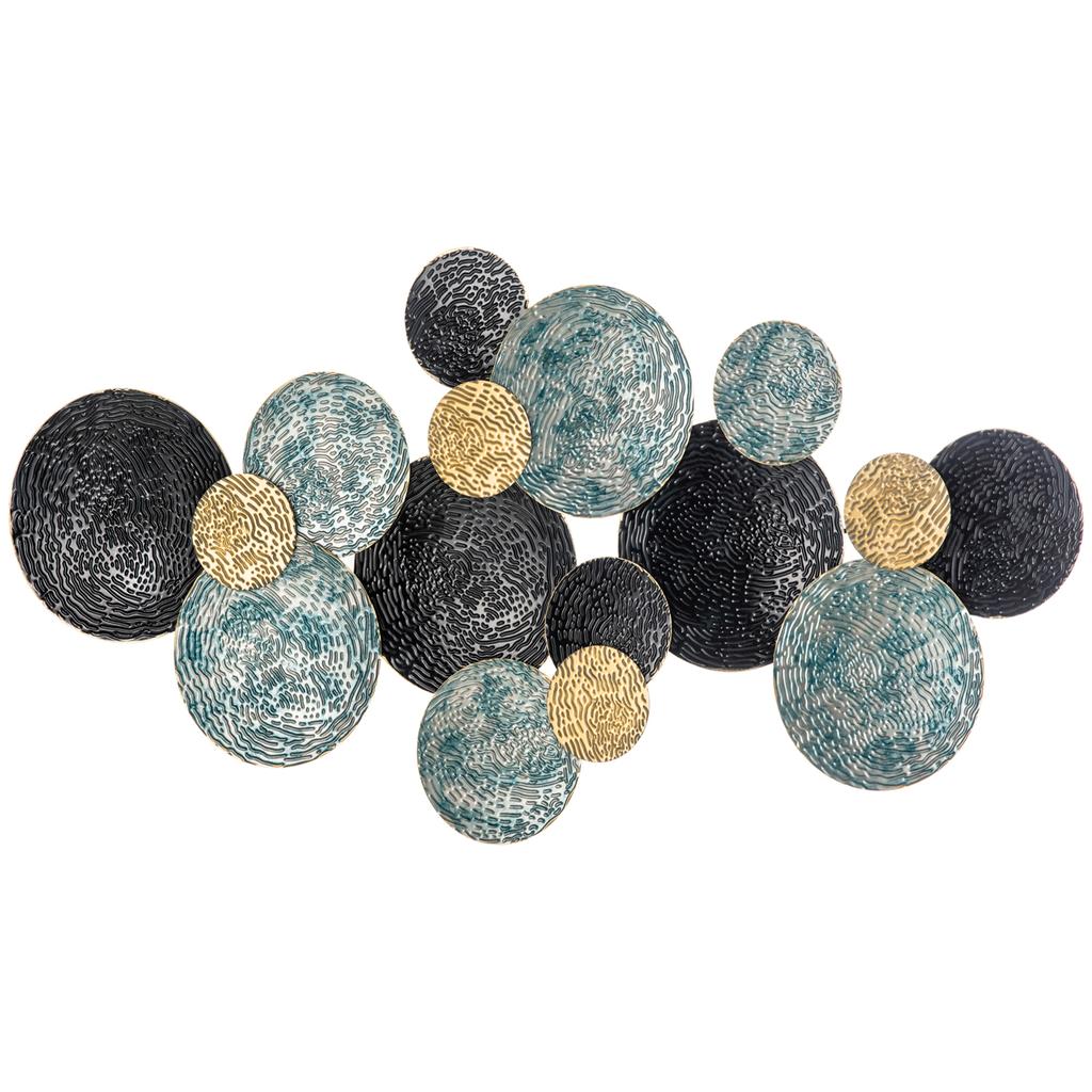 3D Metal Wall Art Modern Circle Hanging Wall Sculptures Home Decor for Living Room Bedroom Dining Room, Blue Black Gold