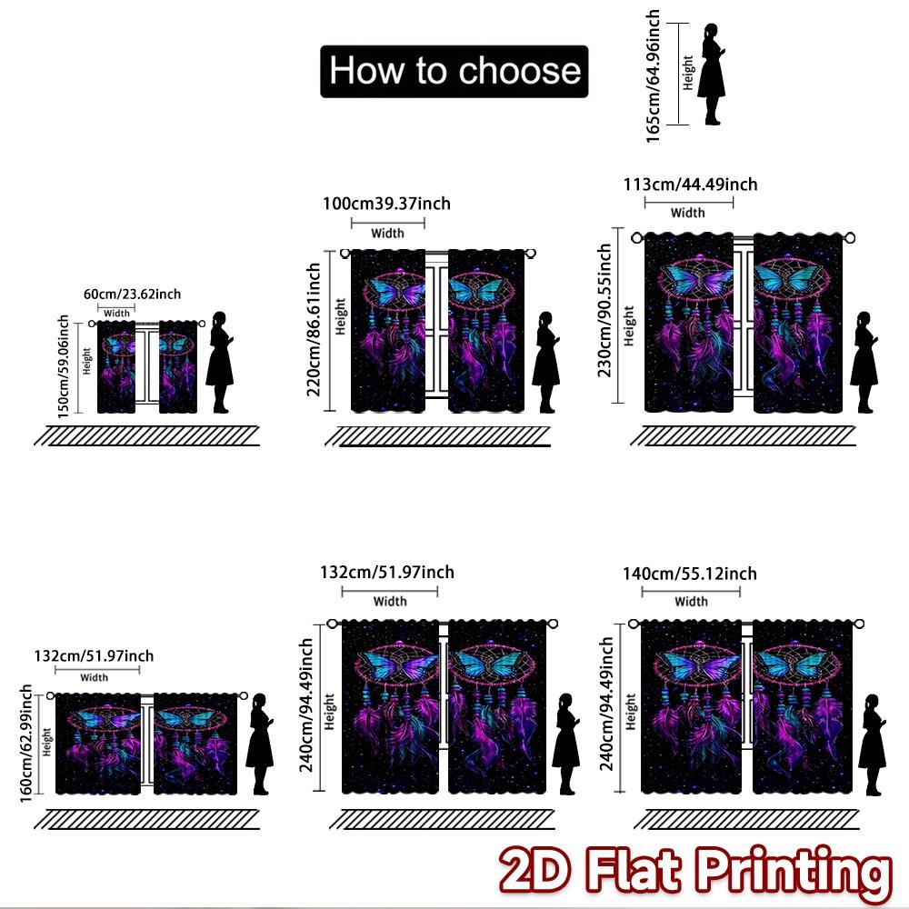 2D flat printing 2pcs Curtain Window Drapes Galaxy Butterfly Dreamcatcher Digital Printed Polyester Drapes Seasonal Party &
