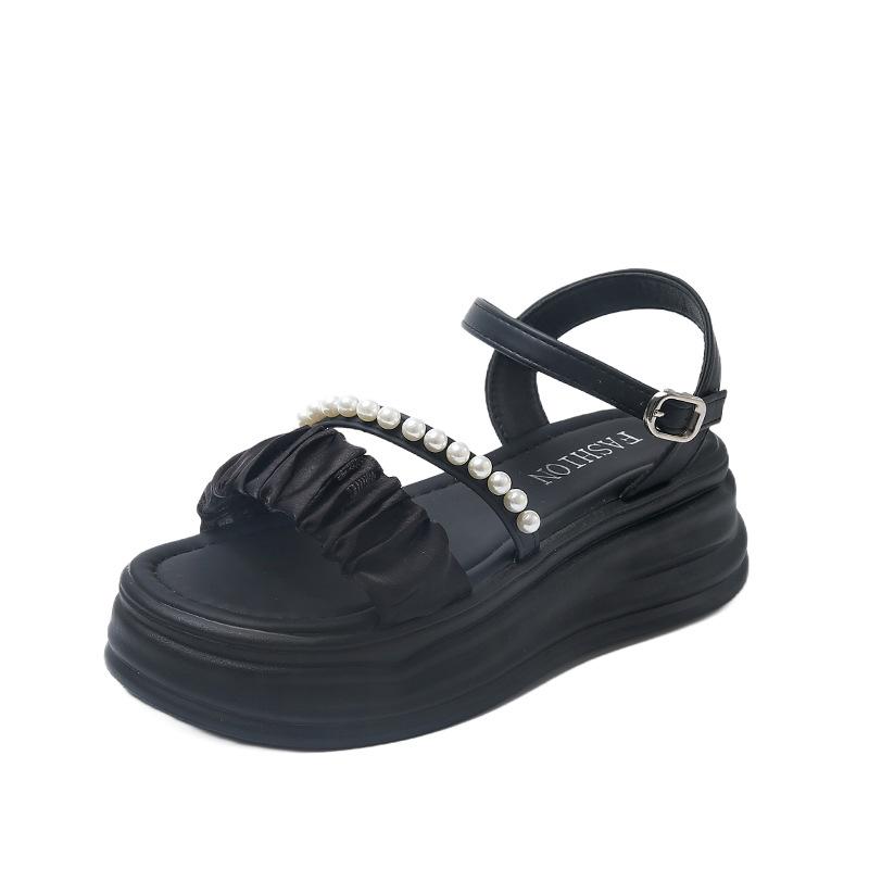 

Босоножки на толстой подошве женские летние фея жемчуг ремешок с пряжкой пляжные сандалии женские модные женские летние туфли дышащие для жаркой погоды 40