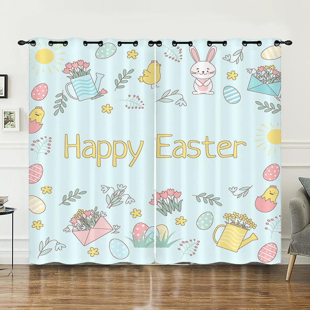 Curtains Animal Rabbit Egg Easter Curtain Digital Printing Blackout Curtain No Punching