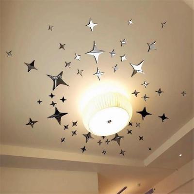50Pcs Removable 3D Star Shape Mirror Effect Popular Home Decor Wall Art Decals Stickers (Color: Silv
