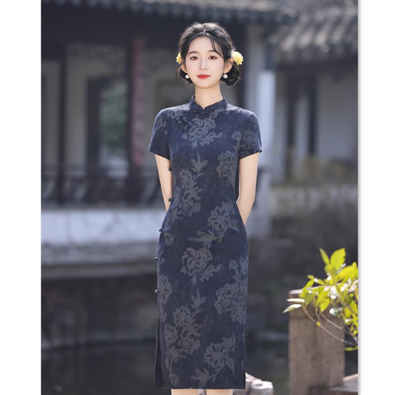 Eski Şangay retro Çin tarzı imitasyon kenevir tek katmanlı cheongsam 1011 yaz yeni ince ve zayıf genç ve güzel günlük giyim