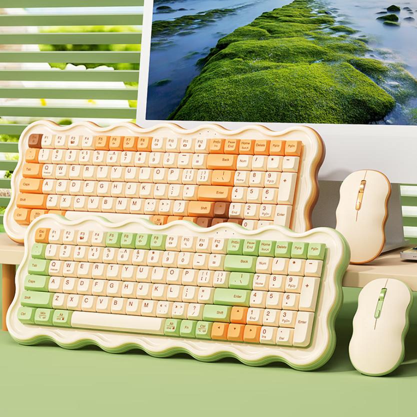 B.O.W MK98 Wireless Keyboard And Mouse Set, Rechargeable Silent Keyboard And Mouse Combo with 99 Keys, Matcha Color