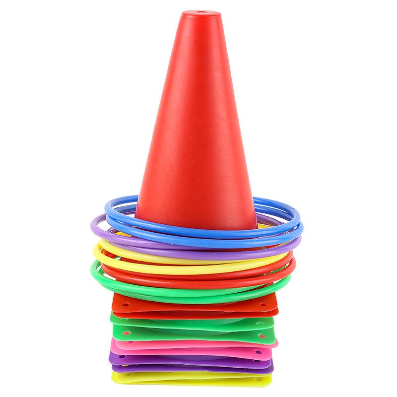 Ring Toss Sensory Training Set: Plastic Rings, Obstacle Barrels & Ice Cream Cone Rings for Outdoor Play