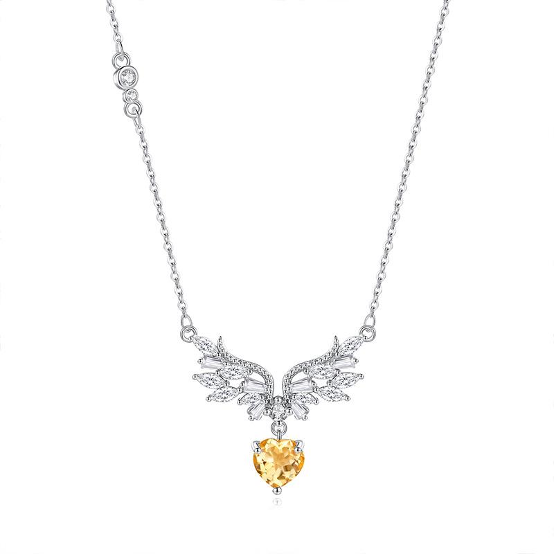 S925 Sterlingsilber Engelsflügel Halskette Koreanische Version Natürlicher Kristall Premium Anhänger Modische Einfache Schlüsselbein Kette Damenmode Geschenk