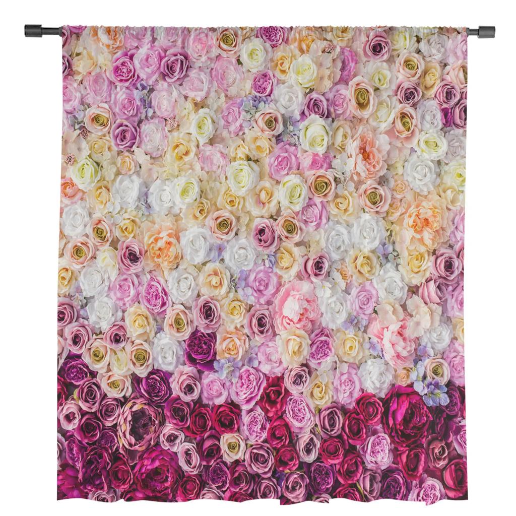 Colorful Rose Flower Tulle Curtains for Living Room Print Sheer Voile Curtain Bedroom Window Screening Drapes Blinds Home Decor