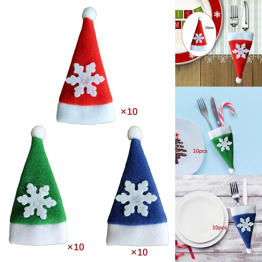 Christmas Cutlery Hats Mini Santa Hat Tableware Bags Brushed Cloth Reusable Decor for Red Christmas Balls and Festive Settings