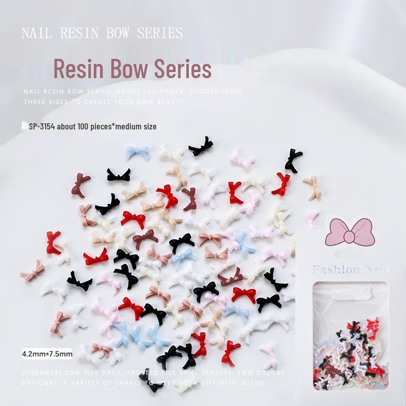 Candy Color Resin Bow Tie Nail Art Decorations - 100 Pieces (Large, Medium, Small)