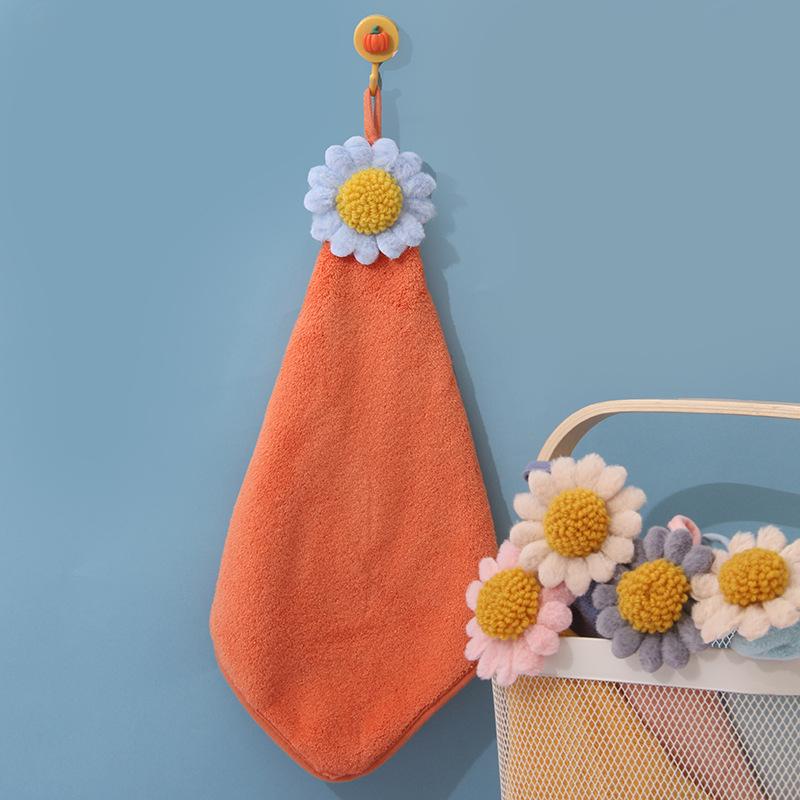 Soft Cute Cartoon Coral Fleece Hanging Hand Towel - Absorbent Kitchen Wiping Cloth