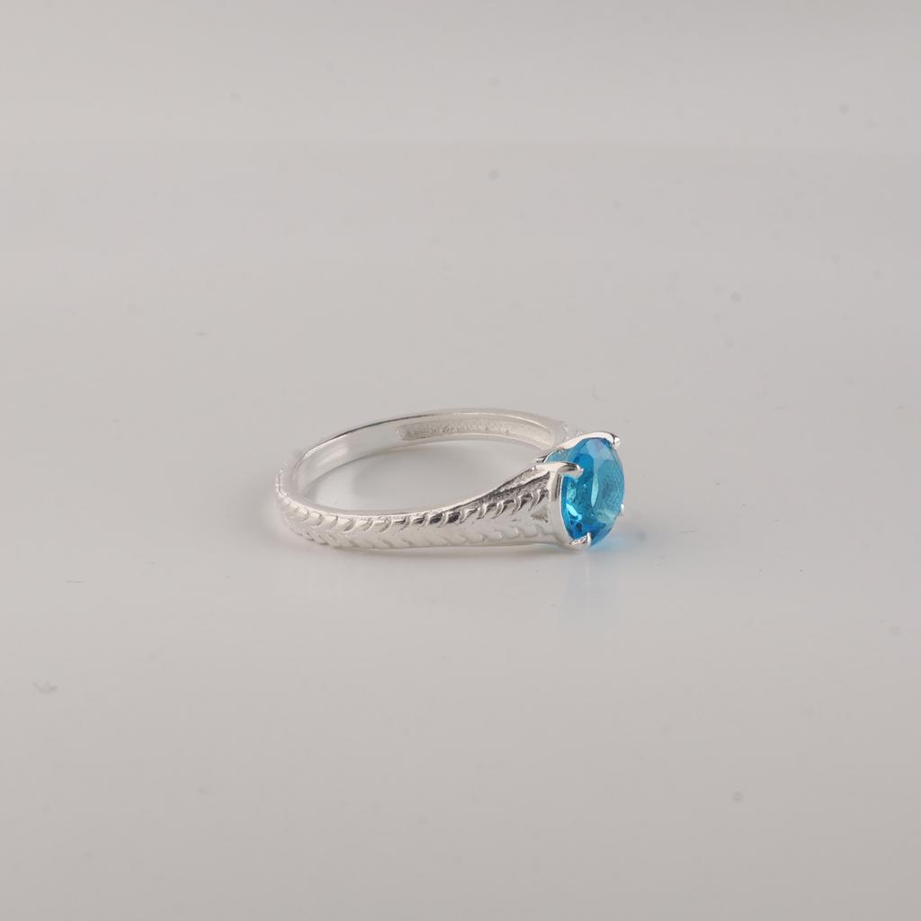 Anello Bohémien in Argento Sterling 925 con Topazio Blu Svizzero Gioielli Artigianali Per Donna CZR-27-12