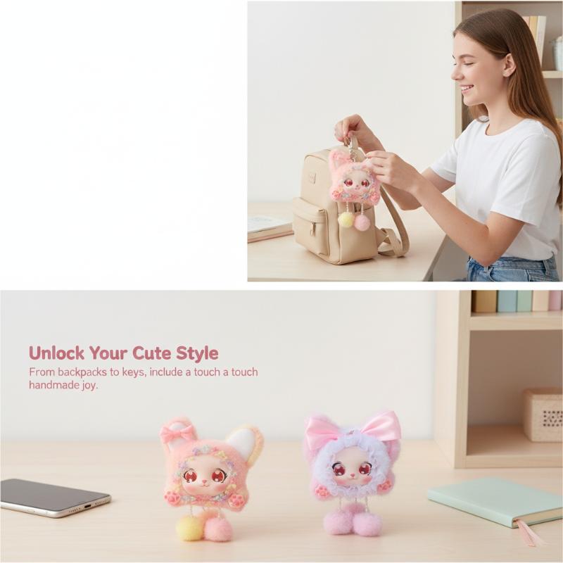 Cute Soft Fluffy Bunny Keychain Vinyl Doll Pendants Perfect Backpack Decoration Stuffed Plush Toy Birthday Gift For Girls Kids