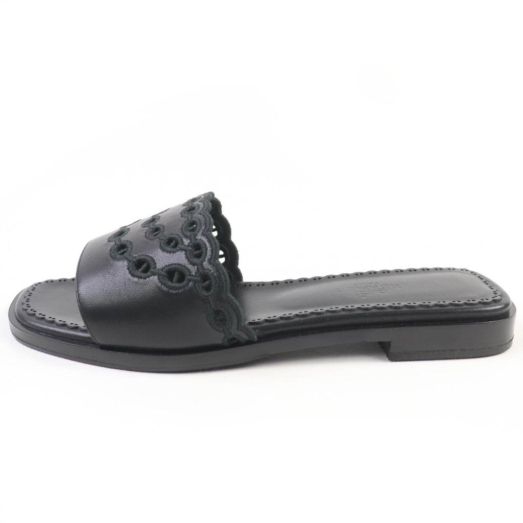 Hermes Sandals Frog Chaine d'Ancre Leather Flats Black Leather Women 36.5 Used