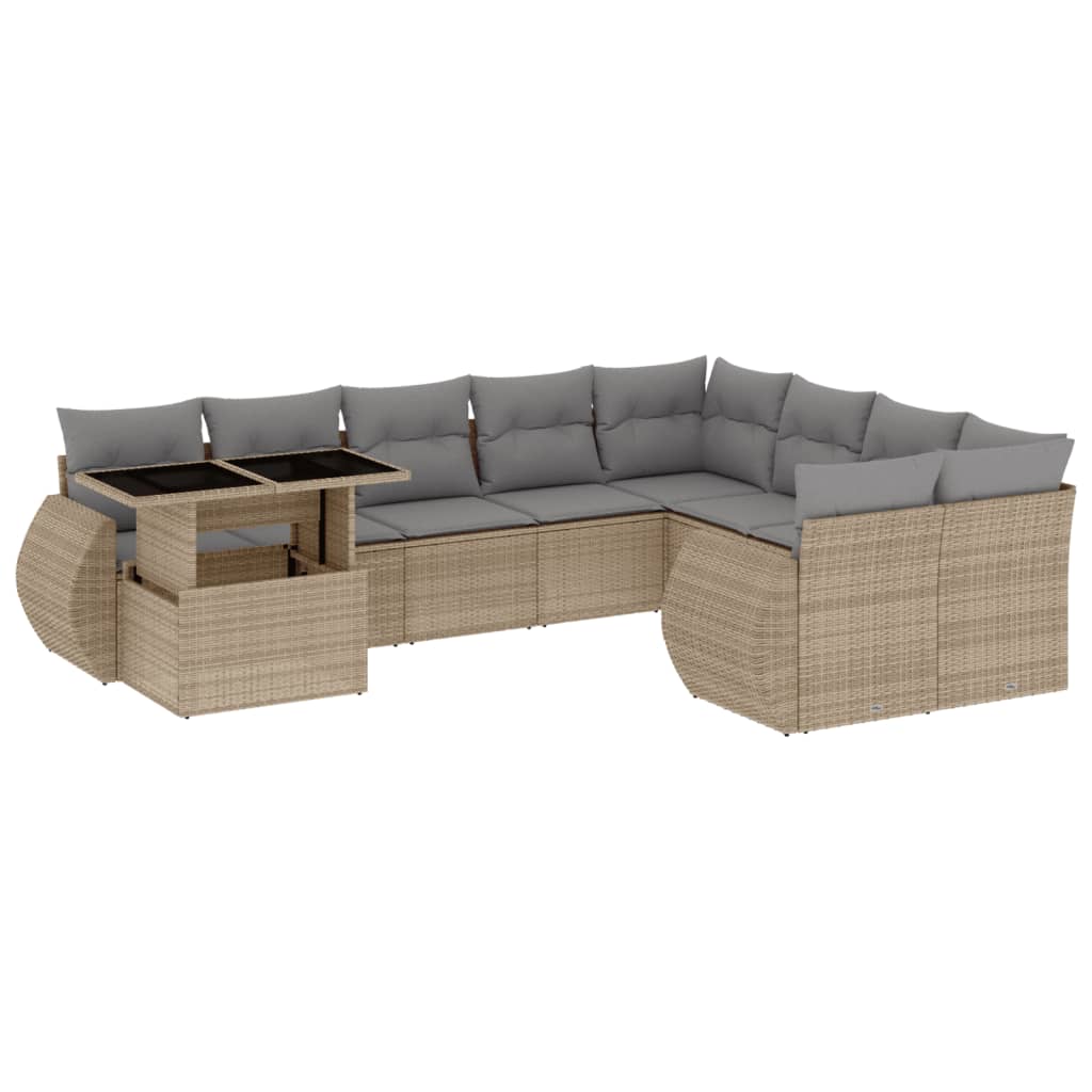 Vidaxl 10-Cz. Garden Furniture Set With Cushions, Beige, Poly Rattan