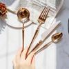 European Rose Gold 304 Stainless Steel Western Cutlery Set: Long Handle Mixing Spoon & Fruit Fork.