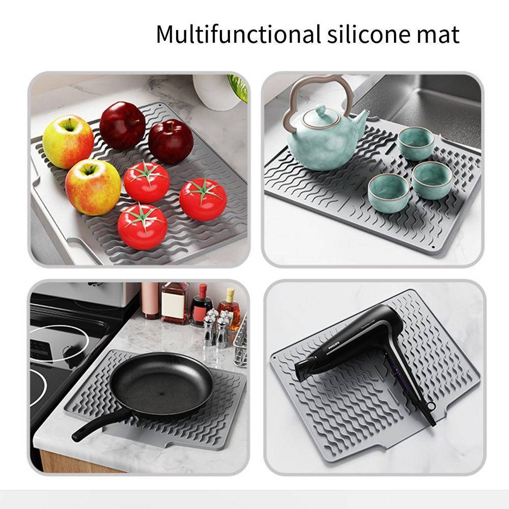 Large Silicone Dish Drying Mat Anti-scald Sink Mat Dish Rack Mat Folding Drainer Mat  Home