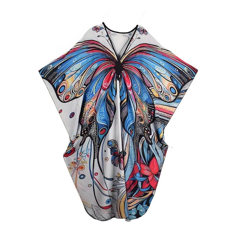 

XITAO A-line Bat Wing Sleeve Print Dress GJ1170 One Size синий