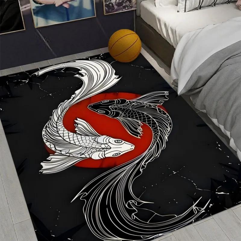 Koi Fish Print Area Rug Non-Slip Floor Mat for Home Living Room Bedroom Rug Machine Washable Carpet Decor