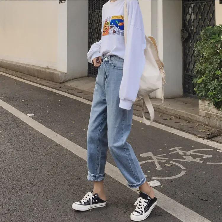 "Summer 2020 Women's High-Waist Wide-Leg Jeans - Chic Korean Style"