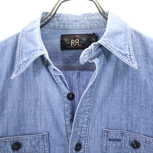 RRL One Star Long sleeve Chambray shirt XS RALPH LAUREN Chin Strap Men's Used