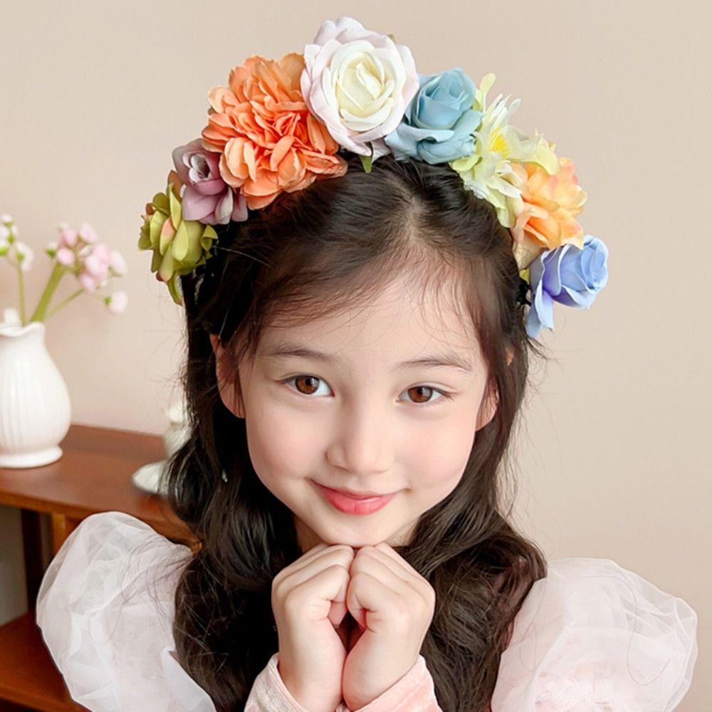 Hair Hoop Floral Garland Colorful Bridal Crown Exquisite Children Flower Headband Women