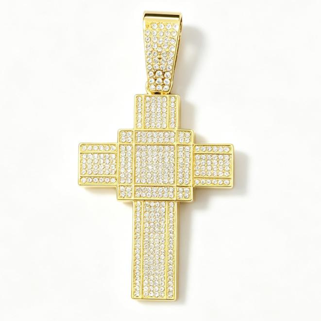 Hip Hop Full Diamond Cross Pendant Necklace Alloy Diamond Cuban Chain Vintage Personality Trendy Men S Jewelry